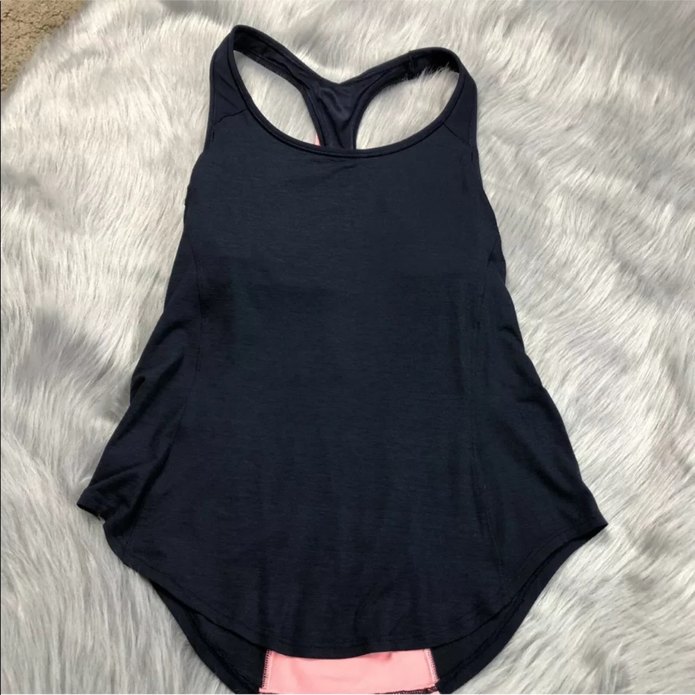 Athleta Hullabraloo Navy Coral Tank Top Sz 32D